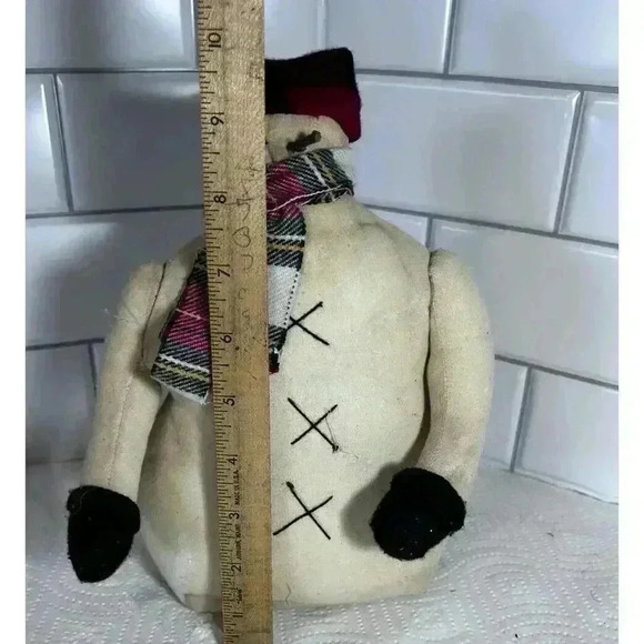 Handmade Distressed Stuffed Fabric Snowman Decoration - Rustic Christmas - Picture 11 of 11